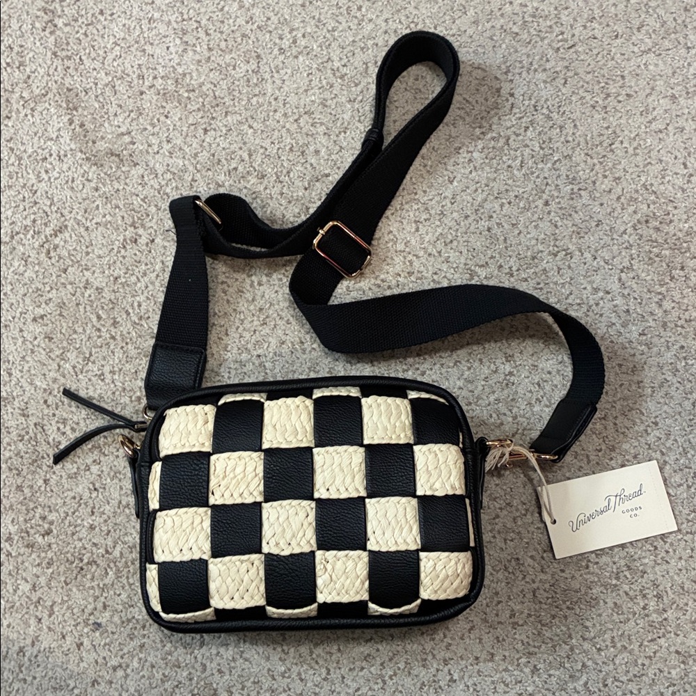 Woven Black and Cream Crossbody Bag